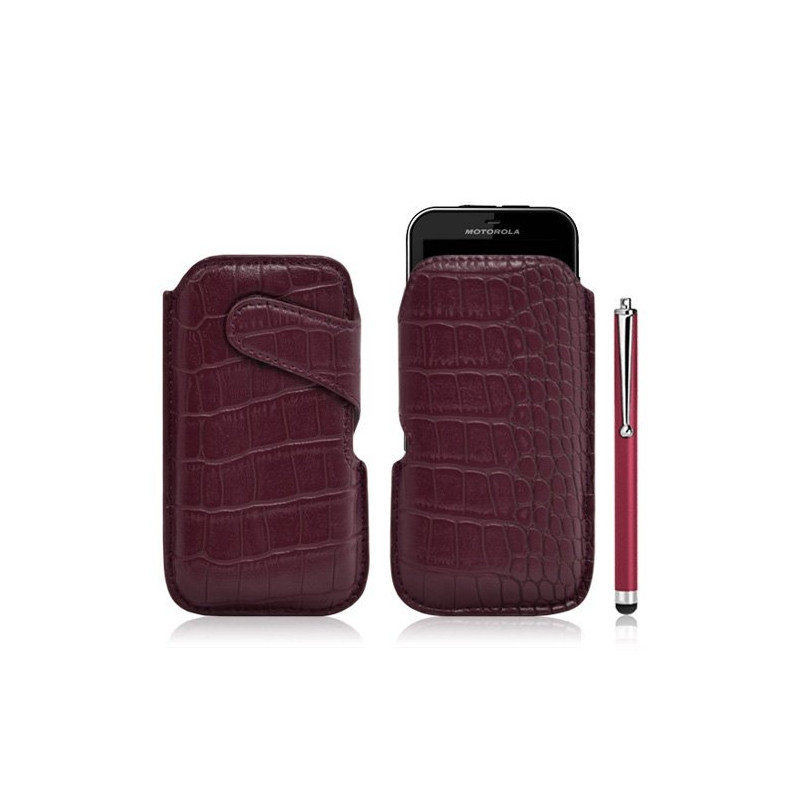 Housse coque étui pochette style croco pour Motorola Defy + Stylet