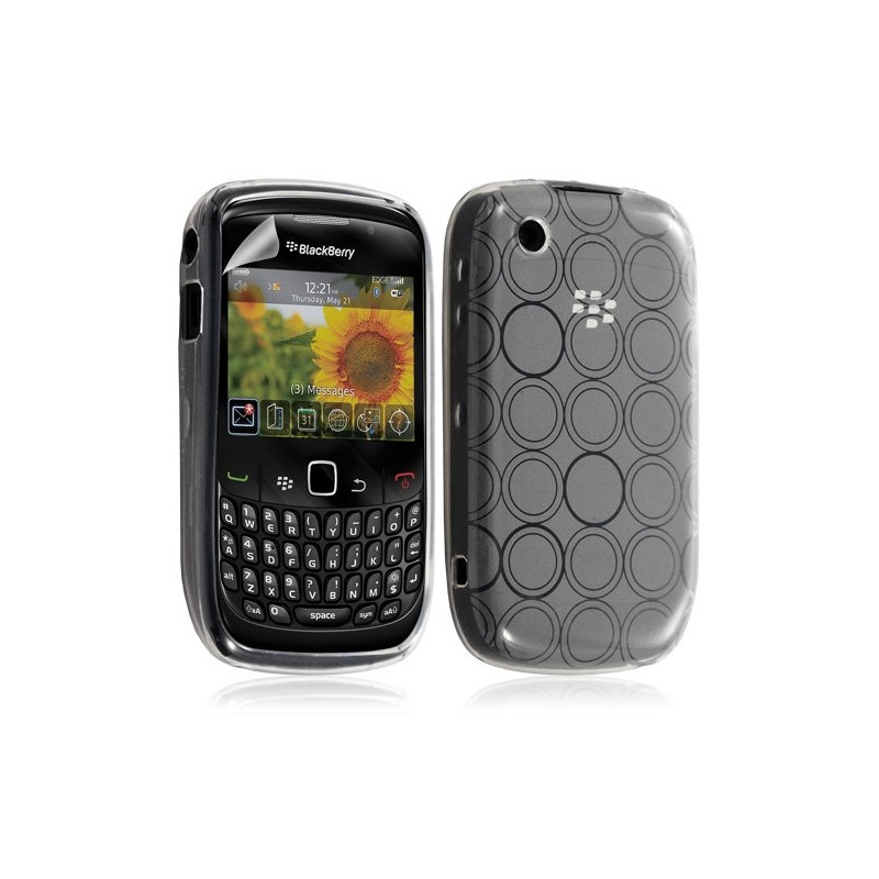 Housse coque étui en gel pour BlackBerry Curve 8520 motif cercle couleur blanc translucide + Film protecteur