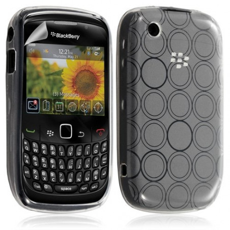 Housse coque étui en gel pour BlackBerry Curve 8520 motif cercle couleur blanc translucide + Film protecteur