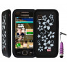 housse étui coque en silicone noir motif fleurs pour Samsung Wave 575 s5750 + mini stylet violet