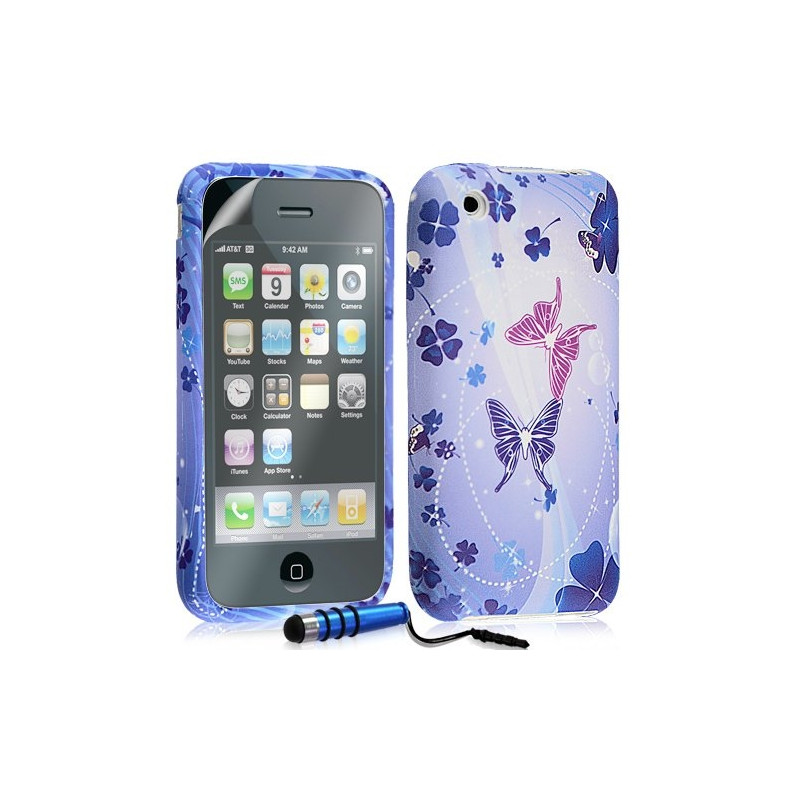 Housse étui coque en gel pour Apple Iphone 3G 3GS avec motifs + mini stylet + film protection