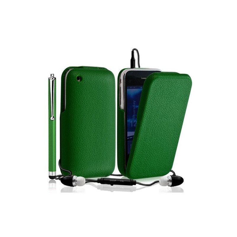 Housse coque étui pour Apple iphone 3G/3GS couleur vert + Kit Piéton + Stylet Luxe + Film protecteur
