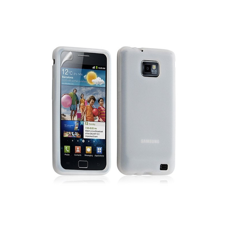 Housse étui coque en silicone pour Samsung Galaxy S2 couleur blanc translucide