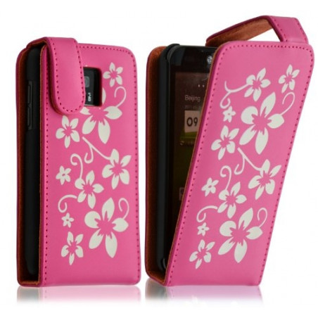 Housse coque etui pour LG Optimus 2X motif fleurs couleur fushia + film protecteur