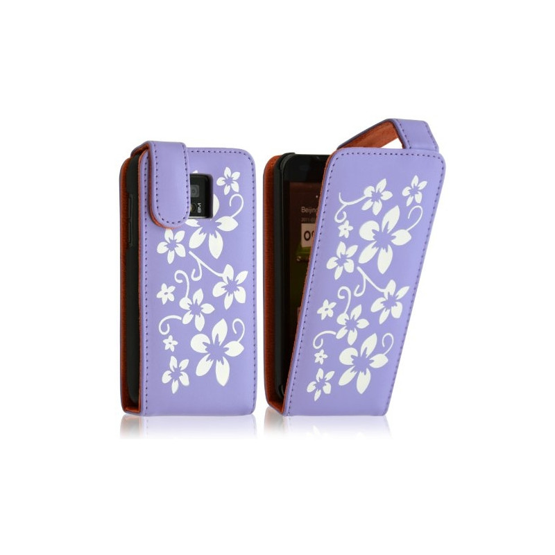 Housse coque etui pour LG Optimus 2X motif fleurs couleur violet + film protecteur