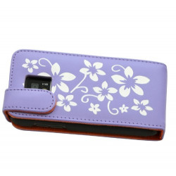 Housse coque etui pour LG Optimus 2X motif fleurs couleur violet + film protecteur