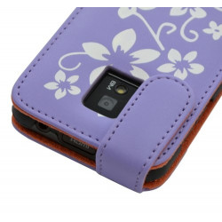 Housse coque etui pour LG Optimus 2X motif fleurs couleur violet + film protecteur