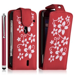 Housse étui coque pour Sony Ericsson Xperia Kyno motif fleurs couleur rouge + stylet luxe + film écran