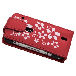 Housse étui coque pour Sony Ericsson Xperia Kyno motif fleurs couleur rouge + stylet luxe + film écran