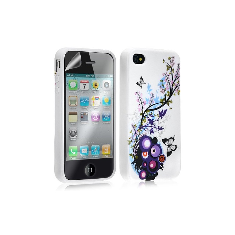 Housse étui coque en gel pour Apple Iphone 4 / 4S avec motifs + film protecteur