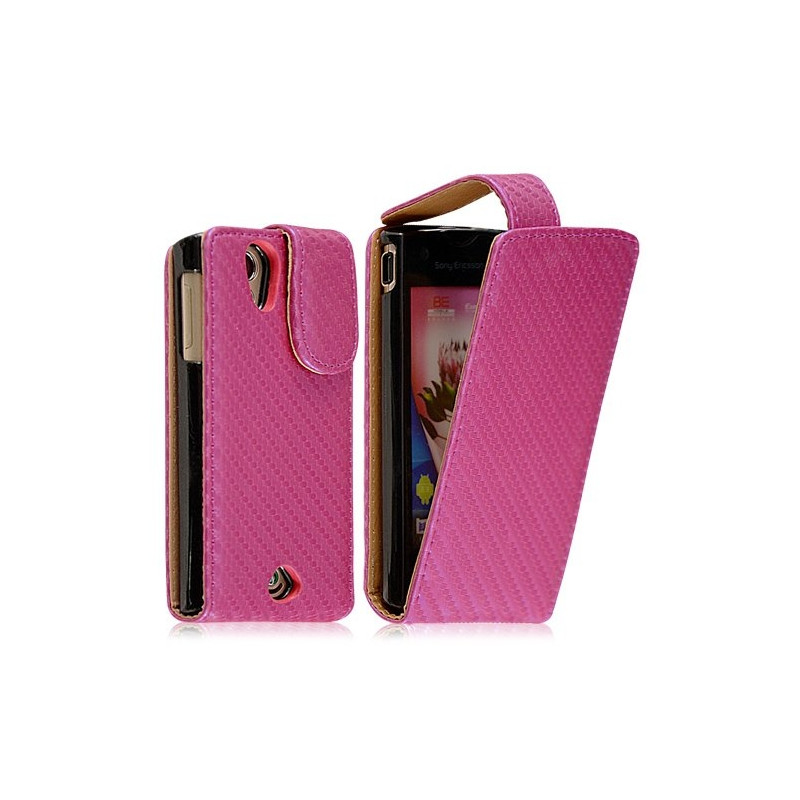 Housse coque étui pour Sony Ericsson Xperia Ray motif gaufré couleur rose fuschia + film