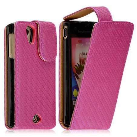 Housse coque étui pour Sony Ericsson Xperia Ray motif gaufré couleur rose fuschia + film