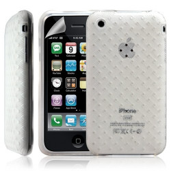 Housse étui coque souple tresse transparent pour Apple Iphone 3G/3GS couleur blanc + Film protecteur