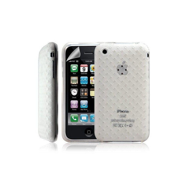 Housse étui coque souple tresse transparent pour Apple Iphone 3G/3GS couleur blanc + Film protecteur