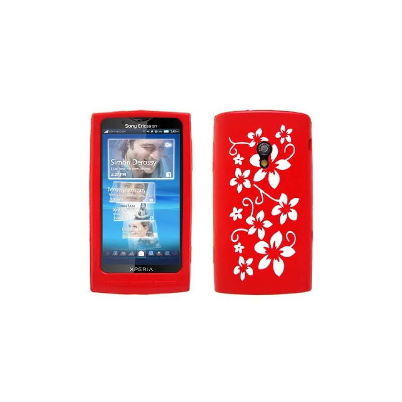 housse étui coque silicone rouge motif fleurs pour sony ericsson Xperia X10