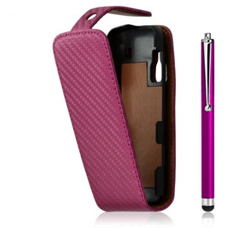 housse etui pour nokia C6-00 motif gaufré couleur rose fushia + Stylet luxe + film protecteur ecran