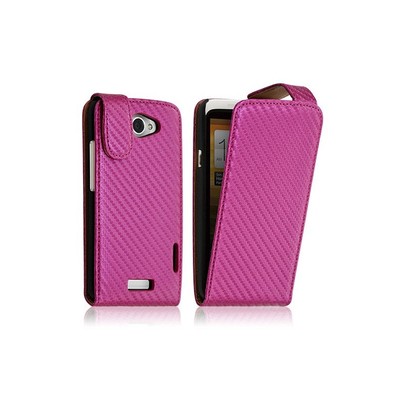 Housse coque étui gaufré pour HTC One X couleur rose fushia + Film Protecteur