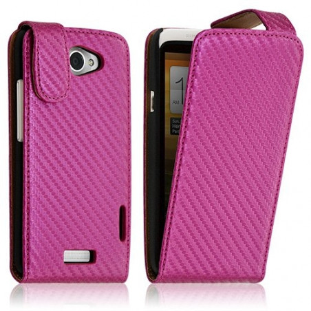 Housse coque étui gaufré pour HTC One X couleur rose fushia + Film Protecteur