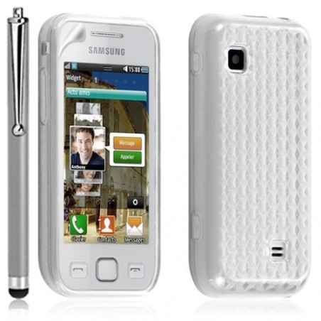 Housse coque gel damier transparent Samsung Wave 575 S5750 couleur blanc