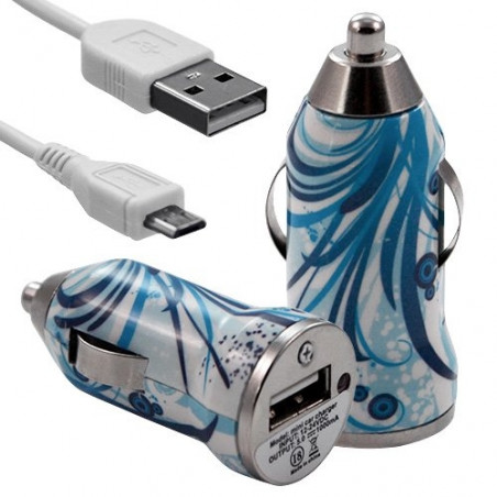 Chargeur voiture allume cigare USB avec câble data avec motif HF08 pour LG : / Optimus L3 E400 / Optimus L5 E610 / Optimus 7 E9