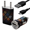 Mini Chargeur 3en1 Auto et Secteur USB avec câble data avec motif CV02 pour Samsung : Galaxy Y S5360 / Wave Y S5380 / Player 5 