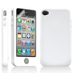 Housse étui coque silicone avec bouton tactile pour Apple Iphone 4/4S couleur blanc