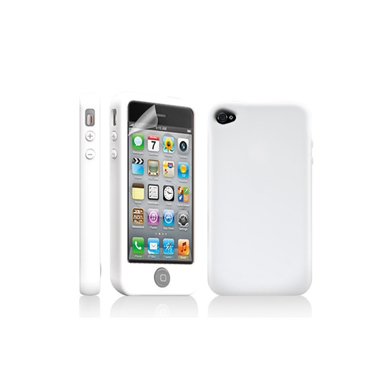 Housse étui coque silicone avec bouton tactile pour Apple Iphone 4/4S couleur blanc