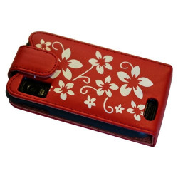 Housse coque étui fleur rouge pour Motorola Atrix + film protecteur