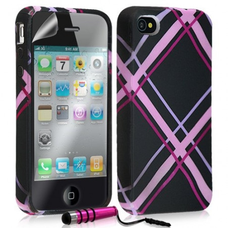 Housse étui coque en gel pour Apple Iphone 4 / 4S avec motifs + mini stylet + film protecteur