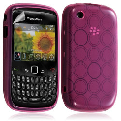Housse coque étui en gel pour BlackBerry Curve 8520 motif cercle couleur rose fushia translucide + Film protecteur