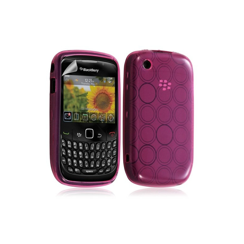 Housse coque étui en gel pour BlackBerry Curve 8520 motif cercle couleur rose fushia translucide + Film protecteur