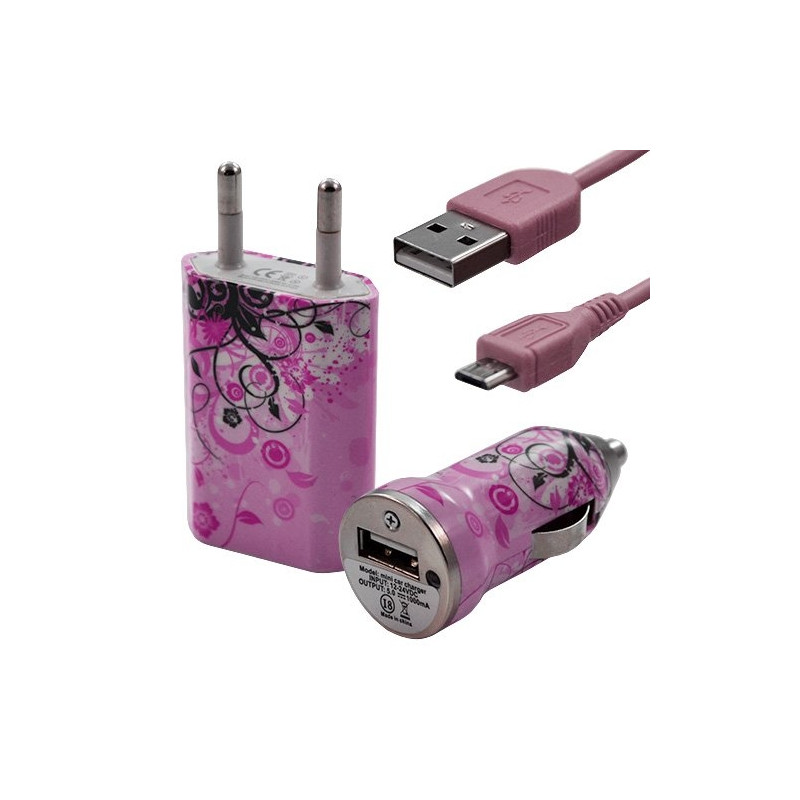 Mini Chargeur 3en1 Auto et Secteur USB avec câble data avec motif HF17 pour SonyEricsson : / Vivaz / Vivaz pro / Xperia PLAY / 