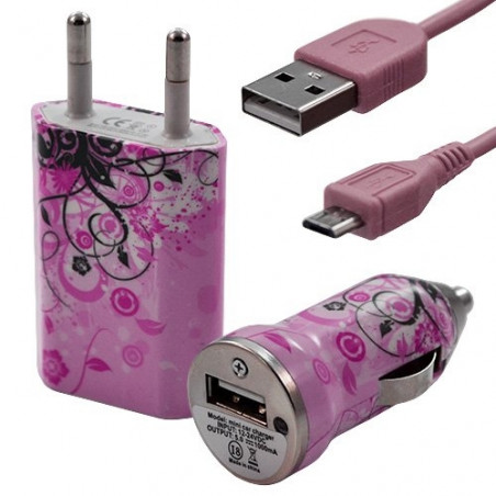 Mini Chargeur 3en1 Auto et Secteur USB avec câble data avec motif HF17 pour SonyEricsson : / Vivaz / Vivaz pro / Xperia PLAY / 