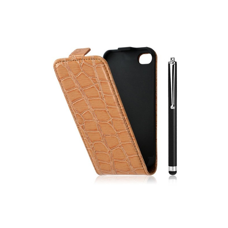 Housse étui coque style crocodile pour Apple Iphone 4/4S + stylet luxe