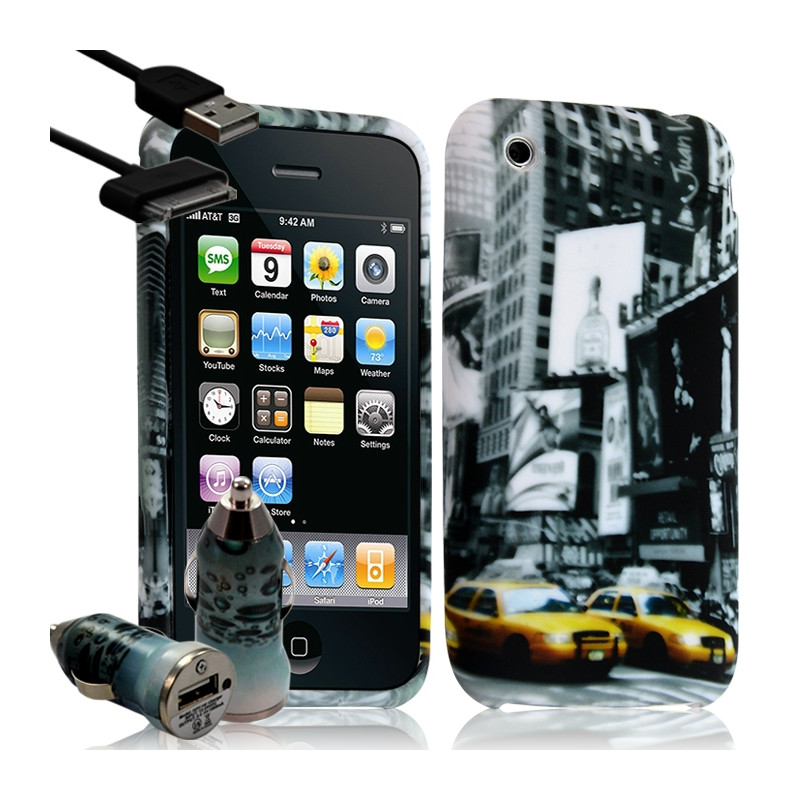 Housse Coque Etui pour Apple Iphone 3G /3GS motif LM06 + Chargeur Auto