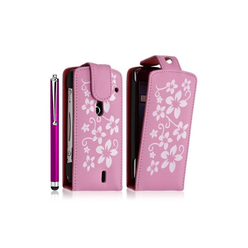 Housse étui coque pour Sony Ericsson Xperia Kyno motif fleurs couleur rose pâle + stylet luxe + film écran