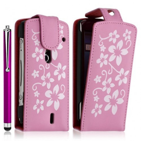 Housse étui coque pour Sony Ericsson Xperia Kyno motif fleurs couleur rose pâle + stylet luxe + film écran