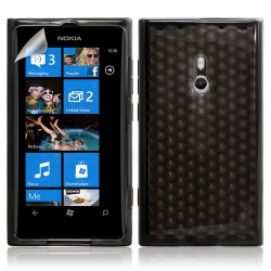 Housse étui coque gel pour Nokia Lumia 800 motif diamant couleur noir translucide + Film protecteur