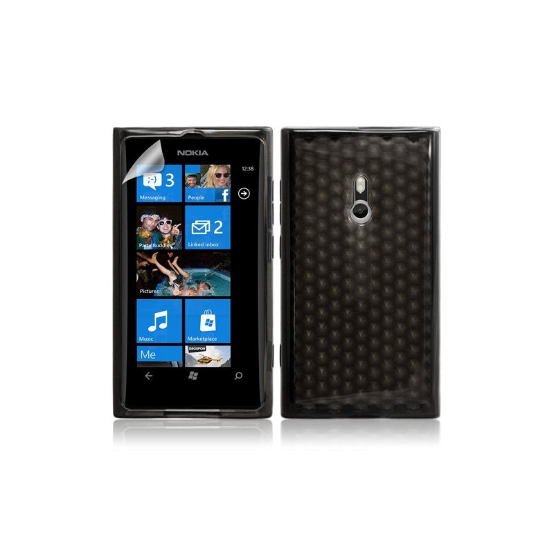 Housse étui coque gel pour Nokia Lumia 800 motif diamant couleur noir translucide + Film protecteur