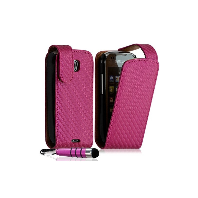 Housse coque étui gaufré pour Samsung Galaxy Naos i5801 couleur rose fushia + Mini stylet