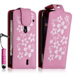 Housse étui coque pour Sony Ericsson Xperia Kyno motif fleurs couleur rose pâle + mini stylet + film écran