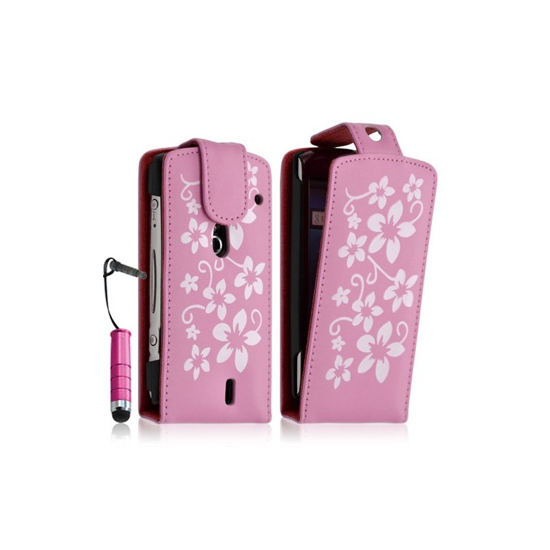 Housse étui coque pour Sony Ericsson Xperia Kyno motif fleurs couleur rose pâle + mini stylet + film écran