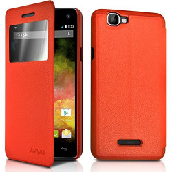 Housse Coque Etui S-View Fonction support Couleur Orange pour Wiko Rainbow + Film de Protection