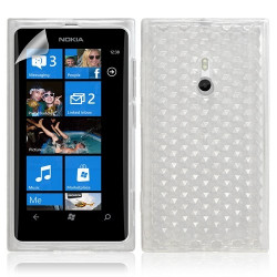 Housse étui coque gel pour Nokia Lumia 800 motif diamant couleur blanc translucide + Film protecteur