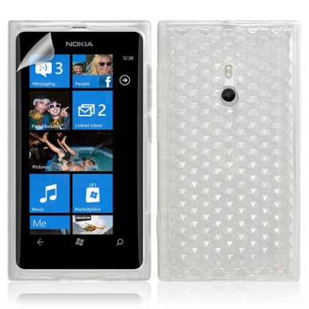 Housse étui coque gel pour Nokia Lumia 800 motif diamant couleur blanc translucide + Film protecteur