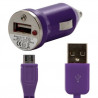 Chargeur voiture allume cigare USB + Cable data couleur violet pour Sony Ericsson : Vivaz / Vivaz pro / Xperia PLAY / Xperia X10