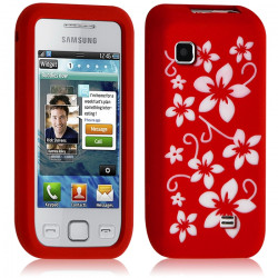 Housse Etui Coque Silicone pour Samsung Wave 575 couleur Rouge motif Fleurs 