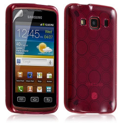 Housse coque étui gel cercle transparent pour Samsung Galaxy Xcover S5690 couleur rouge + Film protecteur