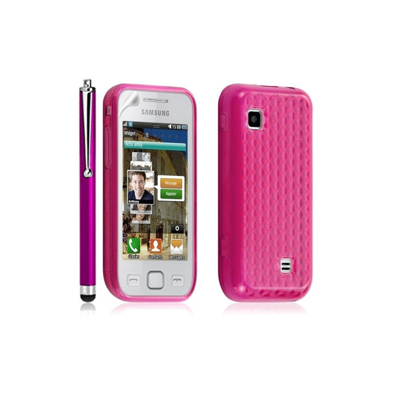 Housse étui coque gel diamant pour Samsung Wave 575 S5750 couleur rose fushia + Stylet luxe