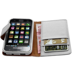 Housse coque étui portefeuille pour Samsung Galaxy SCL i9003 couleur blanc